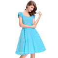 BP Lager V-Ausschnitt Baumwolle 50s Retro blaue Tupfen Vintage Kleid BP000067-5